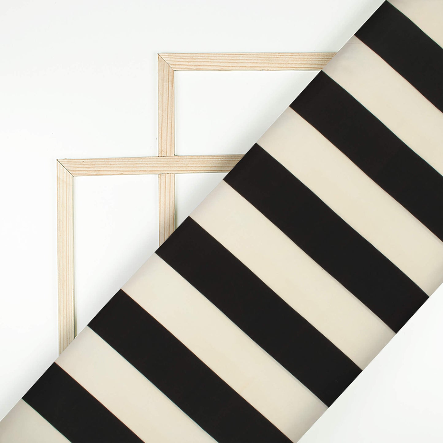 Black And Cream Stripes Pattern Digital Print Crepe Silk Fabric