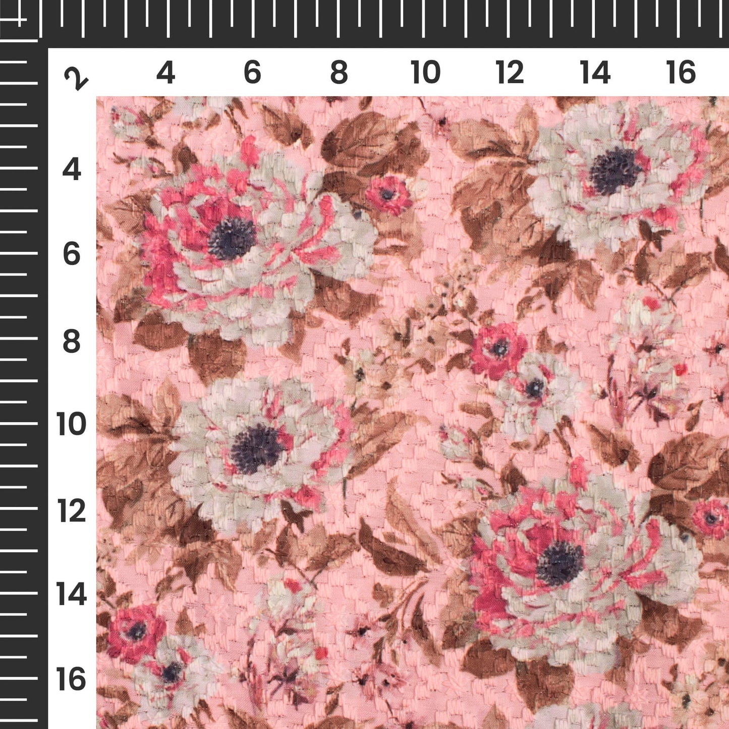 Baby Pink And Off White Floral Pattern Embroidery Digital Print Poly Muslin Fabric (Width 54 Inches)