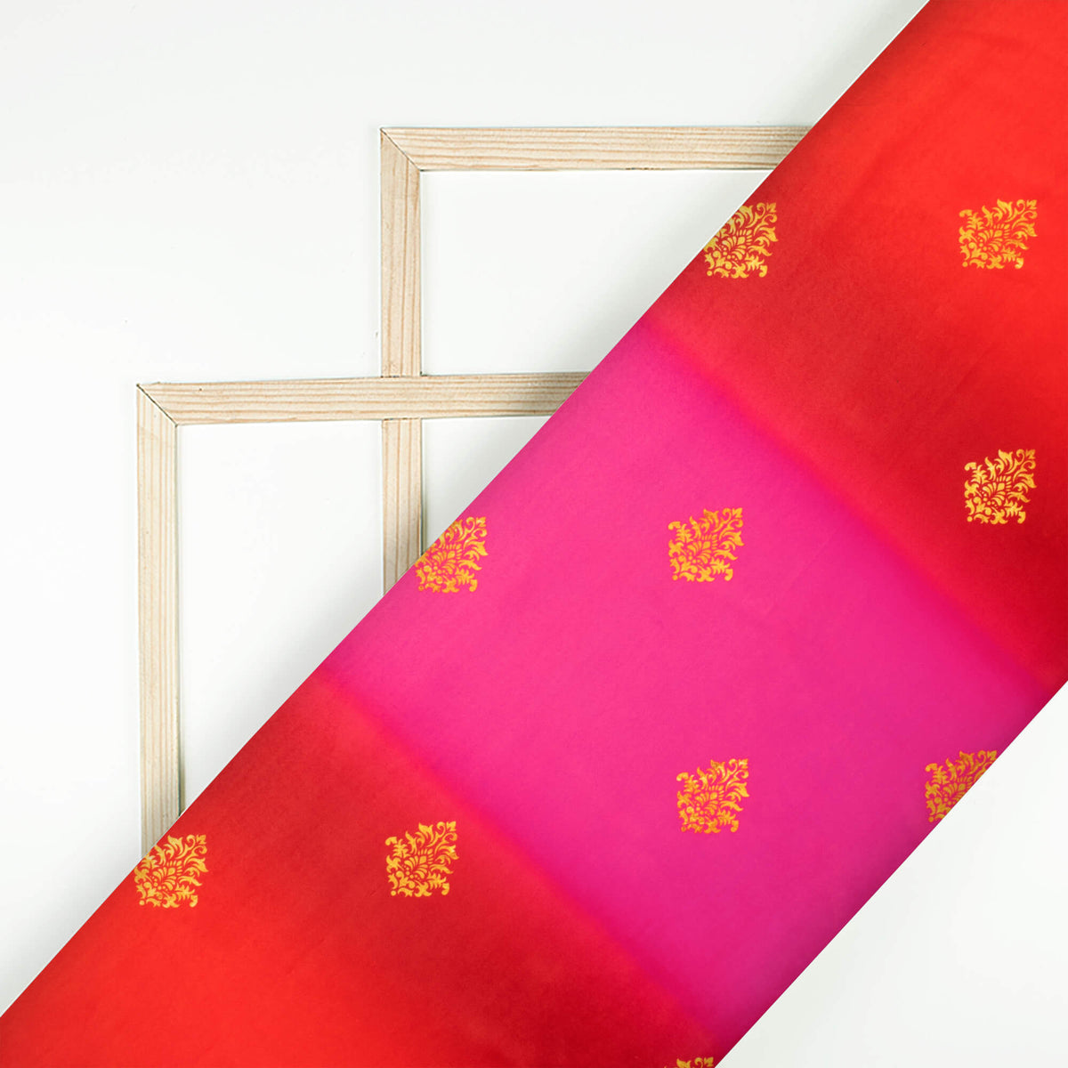 Red And Pink Ethnic Pattern Digital Print Lush Satin Fabric