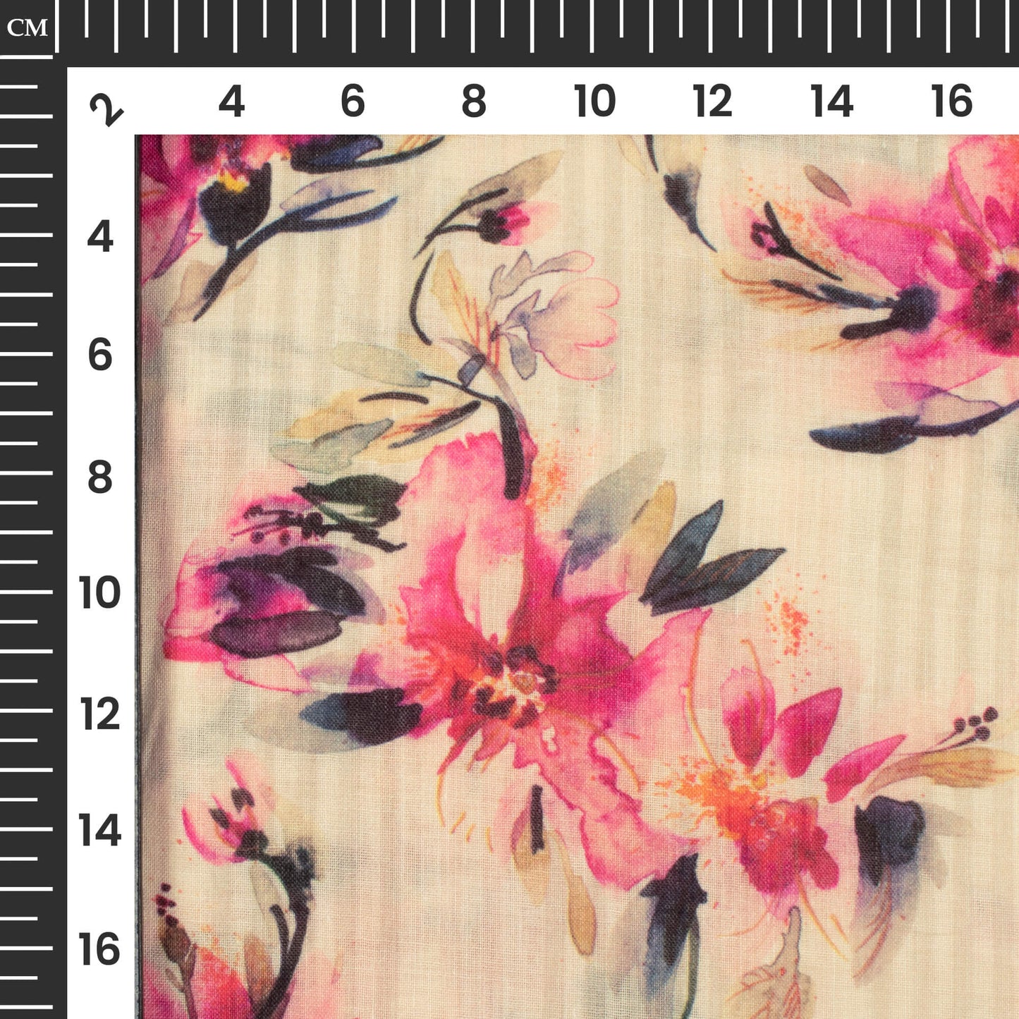 Cream And Deep Pink Floral Pattern Digital Print Poly Cambric Fabric (Width 34 Inches)