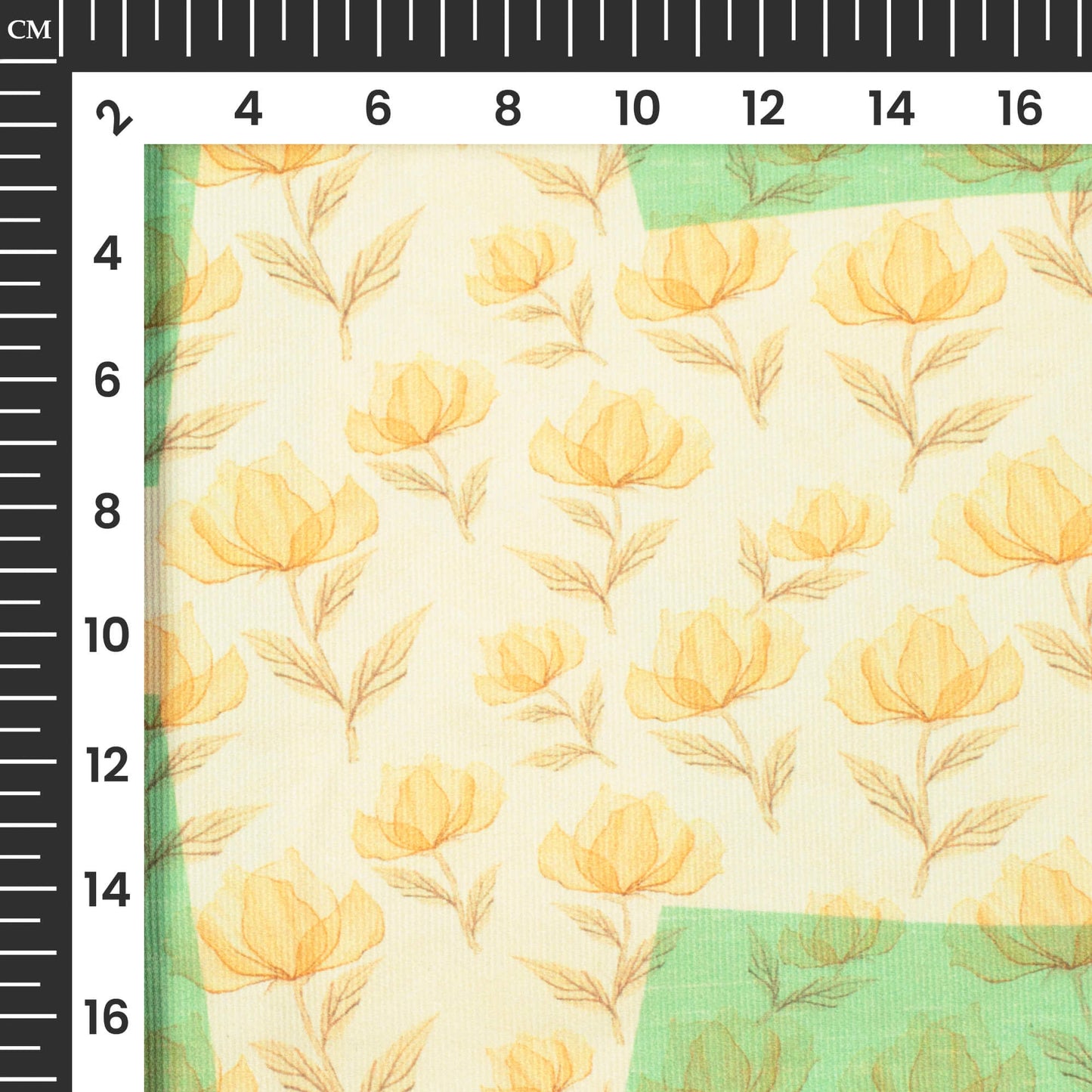 Cream And Fern Green Floral Pattern Digital Print Twill Fabric (Width 56 Inches)