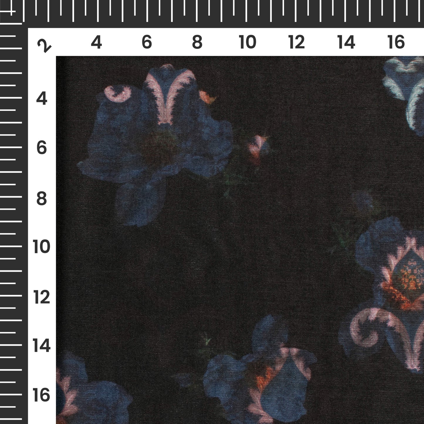 Black And Space Blue Floral Pattern Digital Print Art Silk Fabric