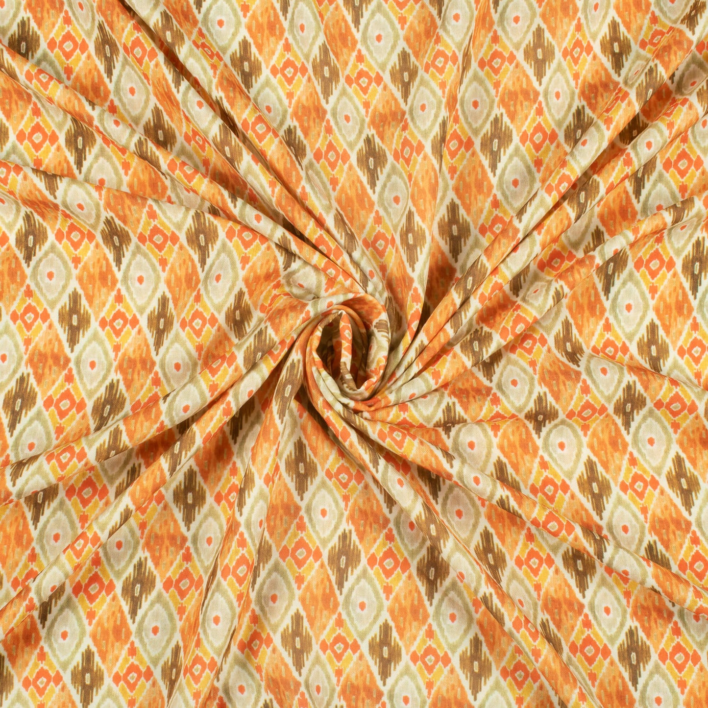 Laurel Green And Orange Ethnic Pattern Digital Print Rayon Fabric