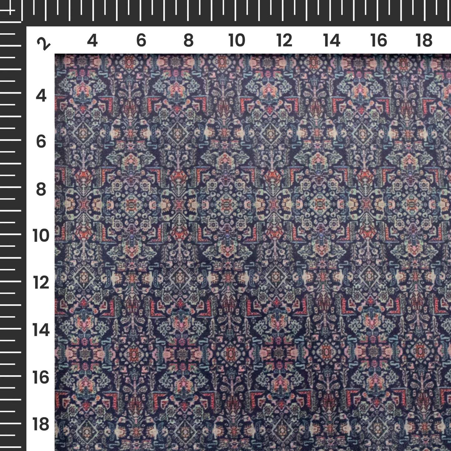 Navy Blue And Red Ethnic Pattern Digital Print Organza Satin Fabric