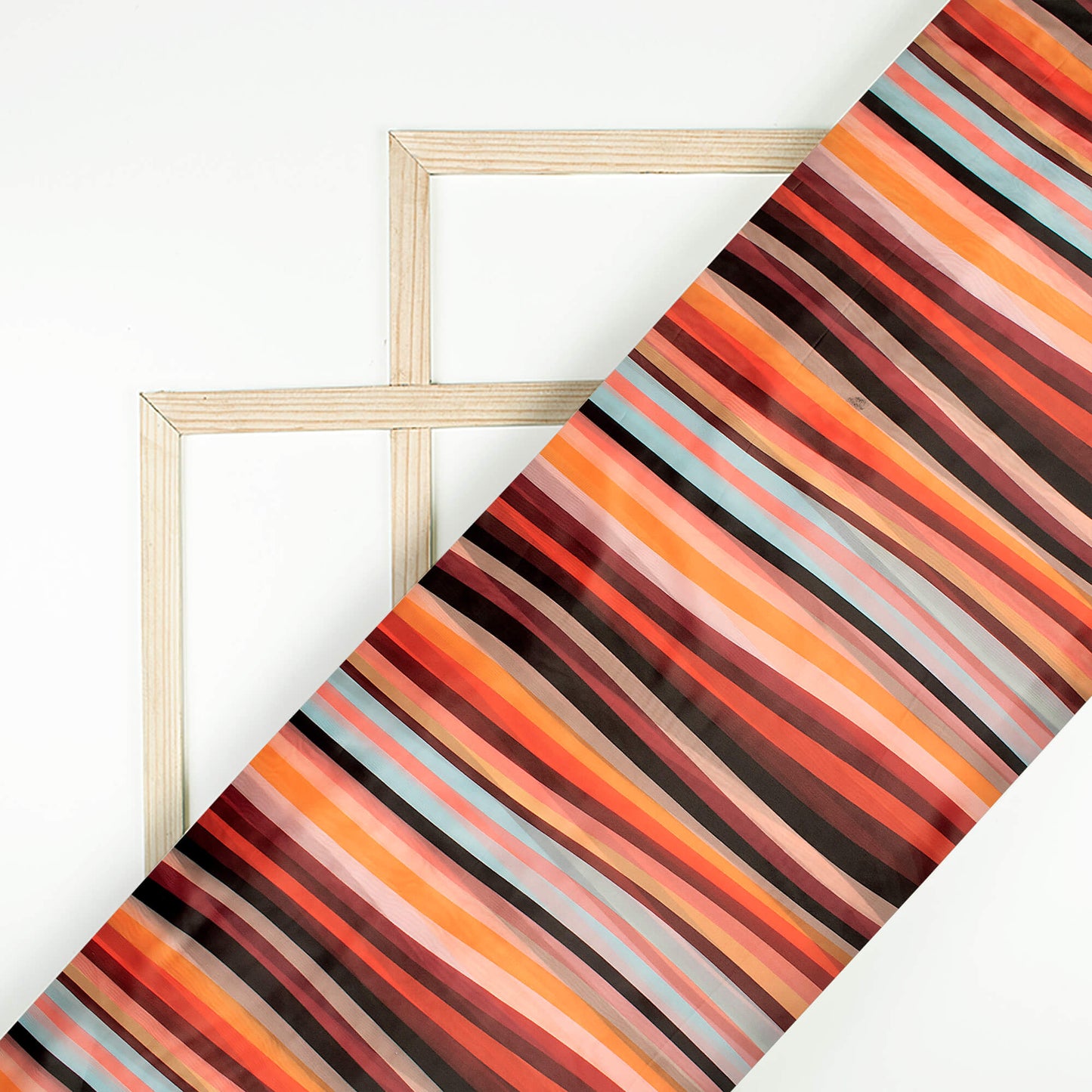 Multi-Color Stripes Pattern Digital Print Organza Satin Fabric