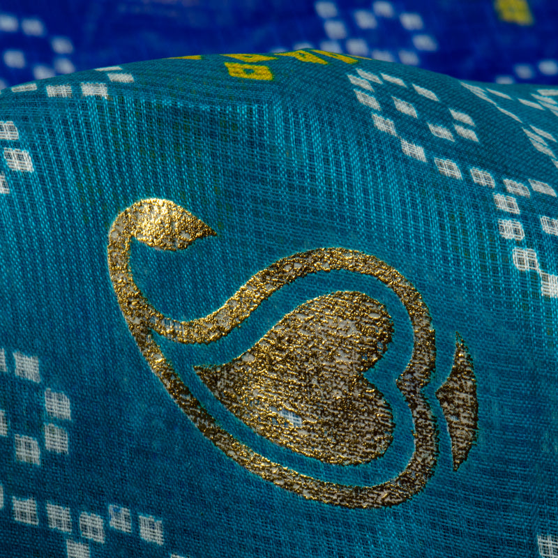 Teal Bandhani Pattern Foil Print Kota Doria Fabric