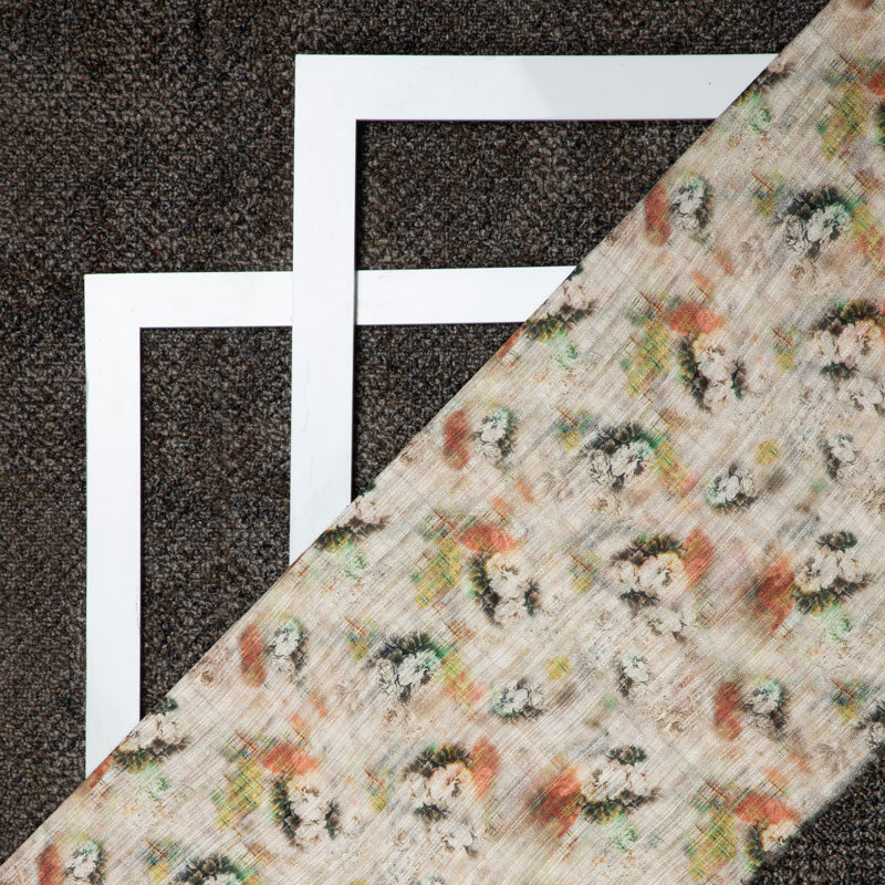 Green Silk Fabric With Abstract Print