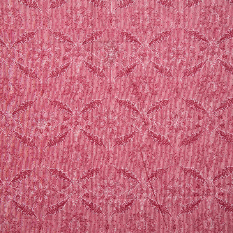 Pink Color Floral Pattern On Cotton Fabric