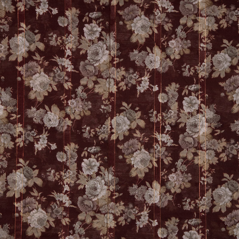 Maroon And Cream Floral Pattern Zari Chanderi Slub Fabric