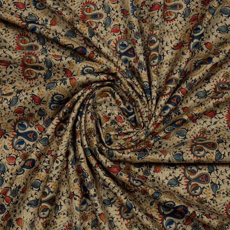 (Pre-Cut 2 Meter) Beige Ethnic Pattern Art Silk Lustrous Fabric