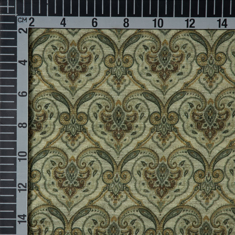 Green Silk Fabric With Ethnic Print