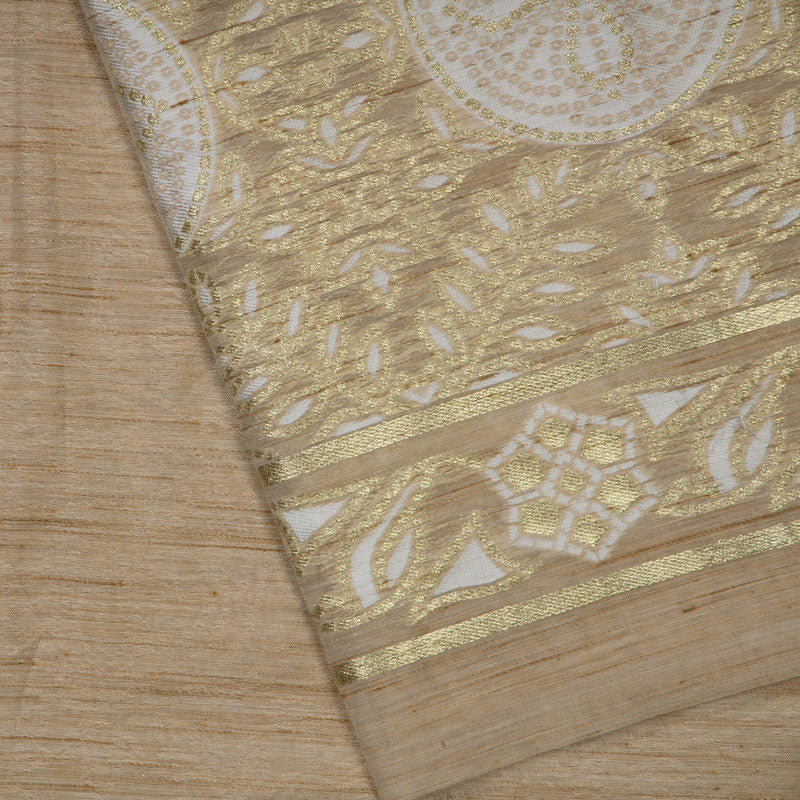 Beige Geometric Pattern Jari Jacquard Art Tussar Silk Unstiched Top