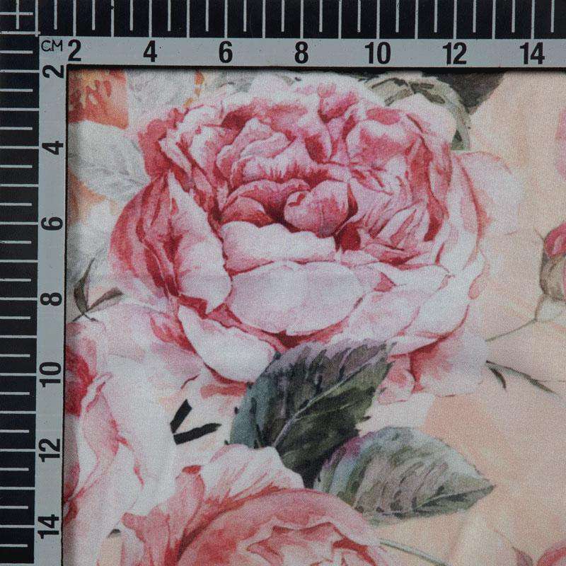 Pastel Peach Digital Print Floral Satin Fabric
