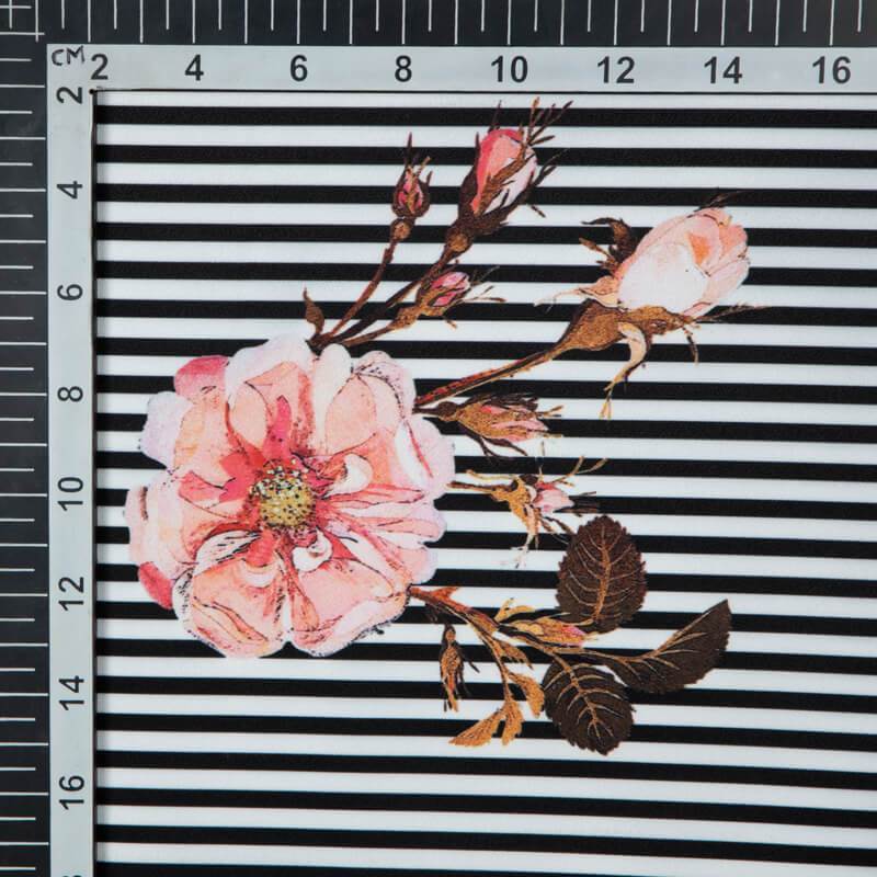 Black And White Stripes Floral Digital Print Chanderi Fabric