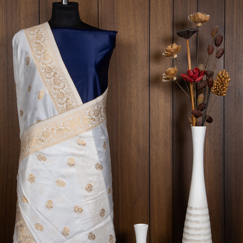 White Ethnic Pattern Jacquard Silk Dupatta