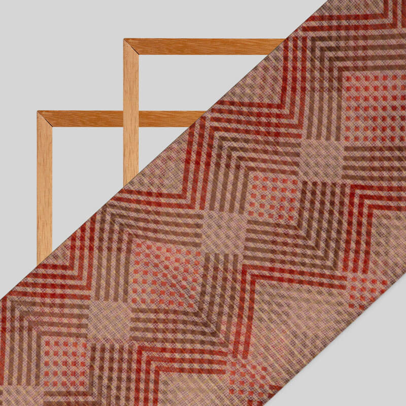 Peach Monga Checks Pattern Kota Doria Fabric