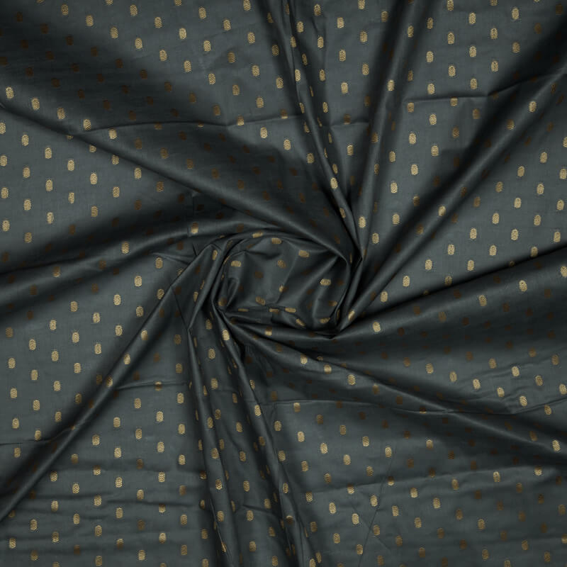 Dark Grey Buti Cotton Jari Jacquard Fabric