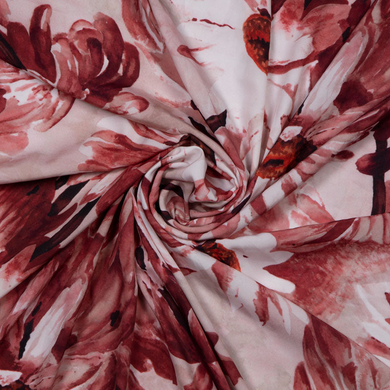 Peach and Red Colour Floral Digital Print Filter-Crepe Fabric