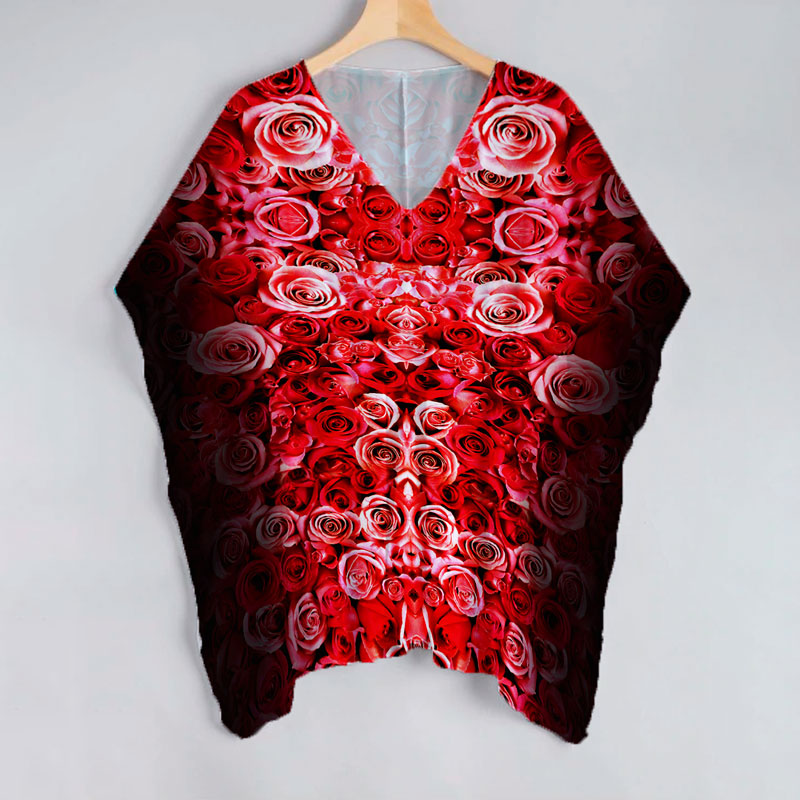 Red And Black Floral Pattern Unstitched Georgette Kaftan