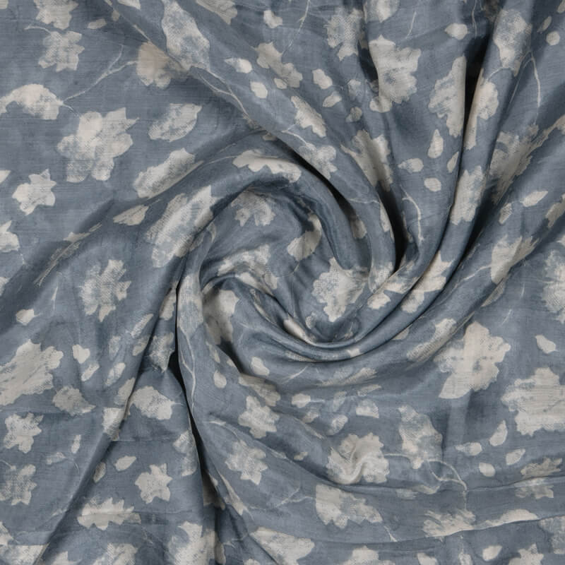 Light Grey Floral Pattern Viscose Muslin Fabric