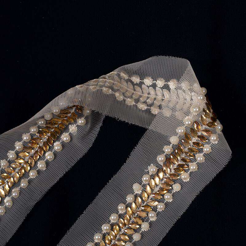 Off White Pearl Thread Embroidery Lace (9 Mtr) - Fabcurate