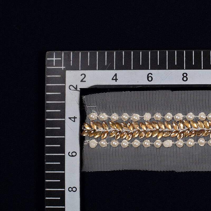 Off White Pearl Thread Embroidery Lace (9 Mtr) - Fabcurate