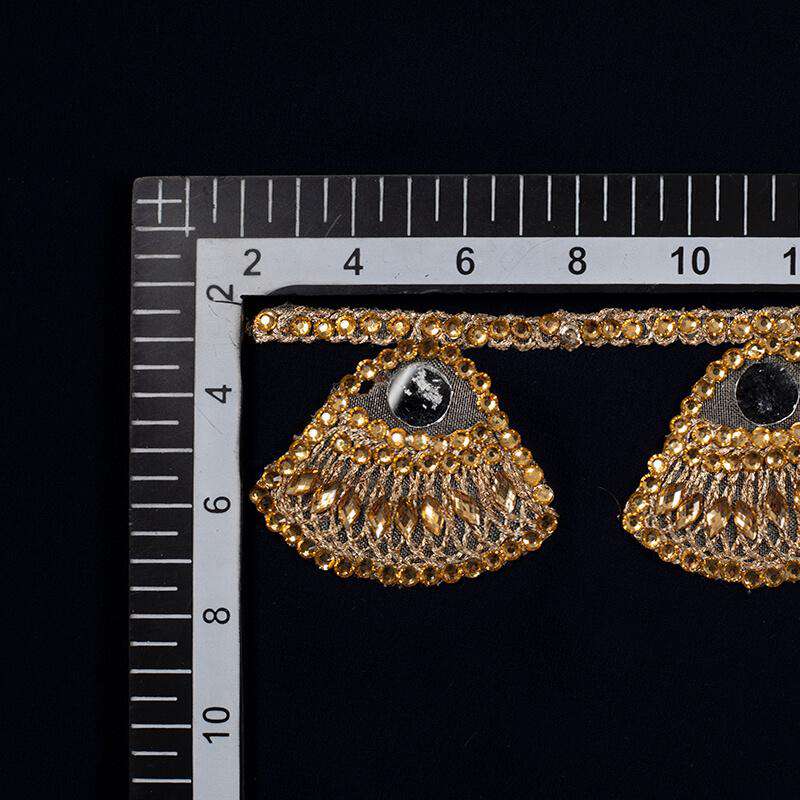 Golden Stone Mirror Cut Work Embroidery Lace (9 Mtr) - Fabcurate