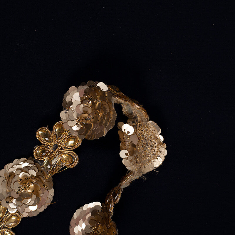Golden Stone Sequins Cut Work Embroidery Lace (9 Mtr) - Fabcurate