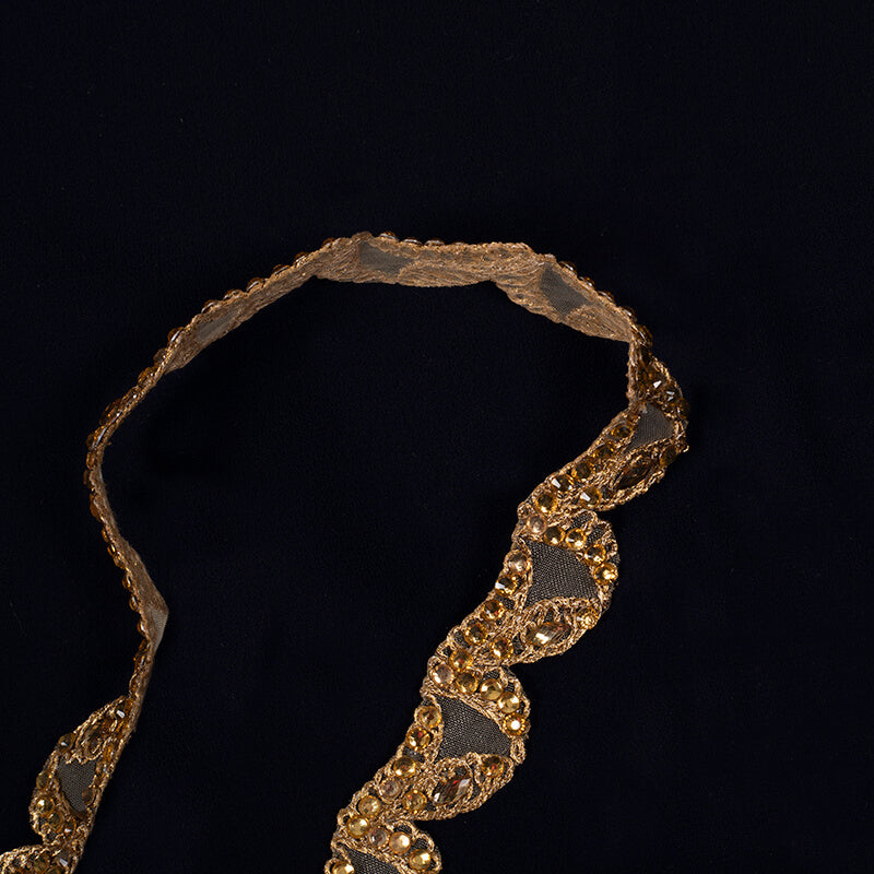 Golden Stone Cut Work Embroidery Lace (9 Mtr) - Fabcurate