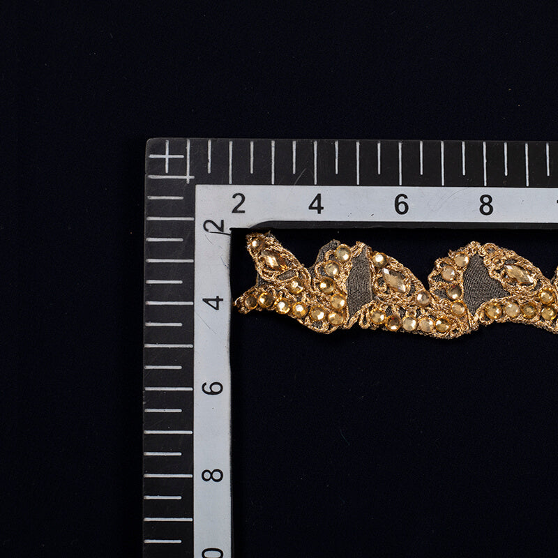 Golden Stone Cut Work Embroidery Lace (9 Mtr) - Fabcurate