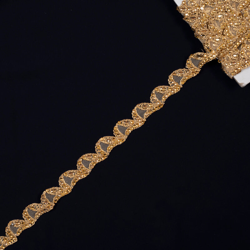 Golden Stone Cut Work Embroidery Lace (9 Mtr) - Fabcurate