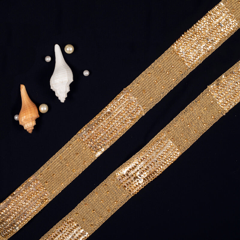 Golden Stone Thread Cut Work Embroidery Lace (9 Mtr) - Fabcurate