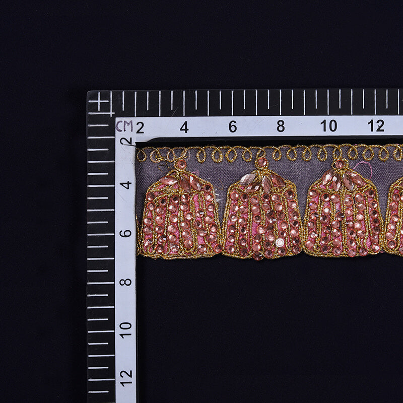 Pink Stone Cut Work Embroidery Lace (9 Mtr) - Fabcurate