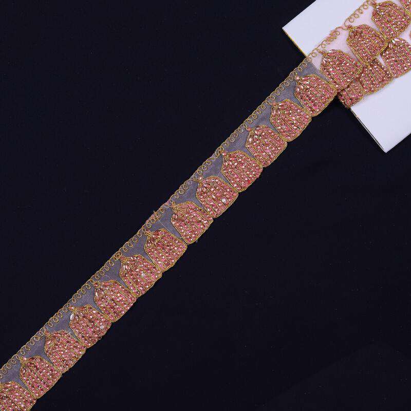 Pink Stone Cut Work Embroidery Lace (9 Mtr) - Fabcurate