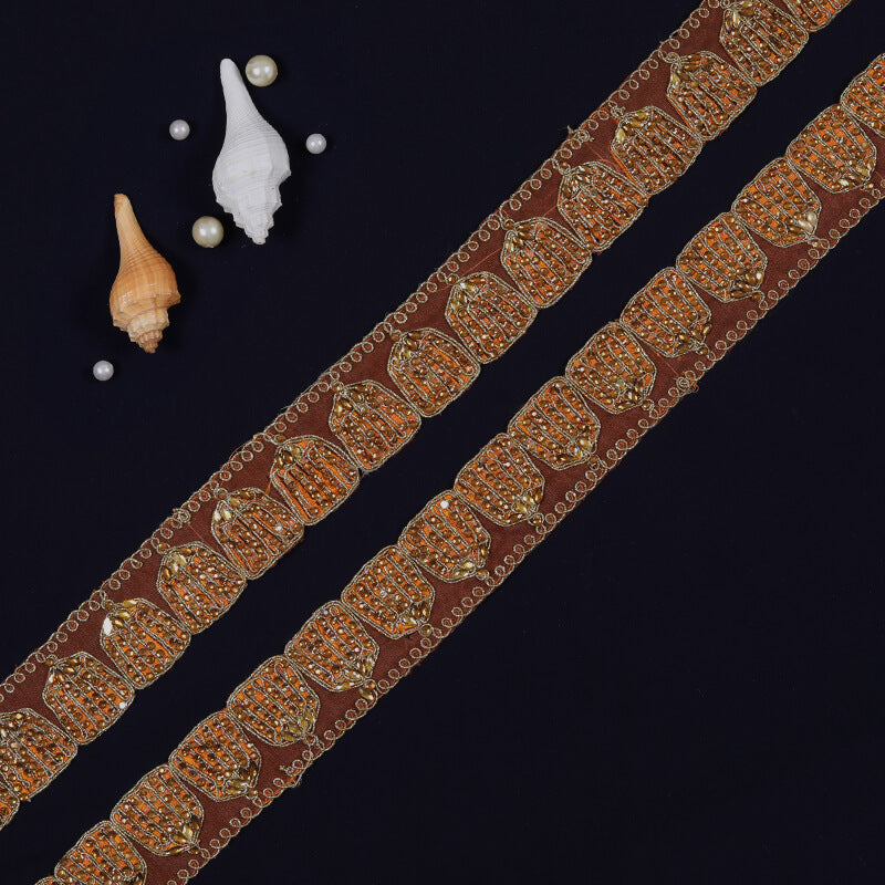 Orange Stone Cut Work Embroidery Lace (9 Mtr) - Fabcurate