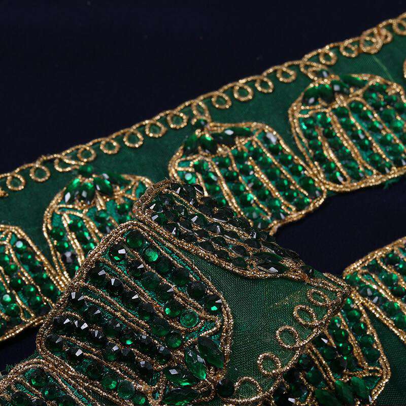 Green Stone Cut Work Embroidery Lace (9 Mtr) - Fabcurate