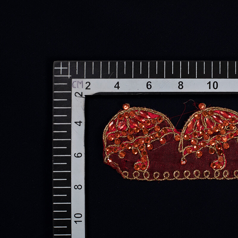 Red Stone Cut Work Embroidery Lace (9 Mtr) - Fabcurate