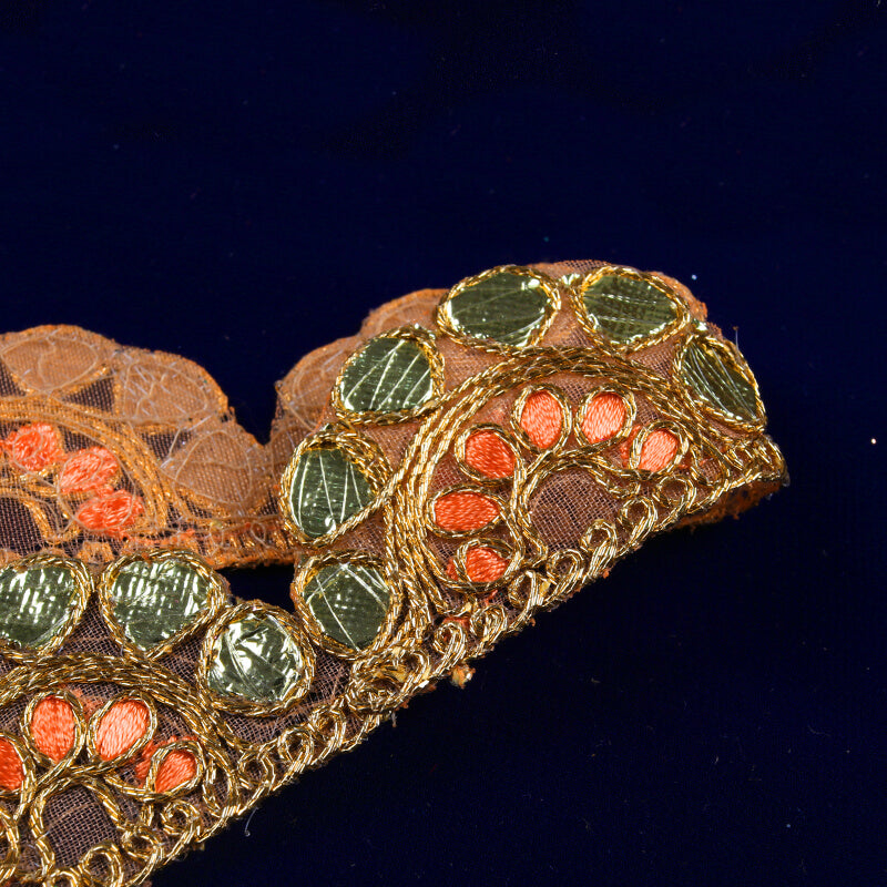 Light Gold Peach Gota Patti Embroidery Lace (9 mtr) - Fabcurate