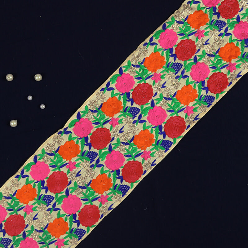 Multicolor Thread Embroidery Lace (9 Mtr) - Fabcurate