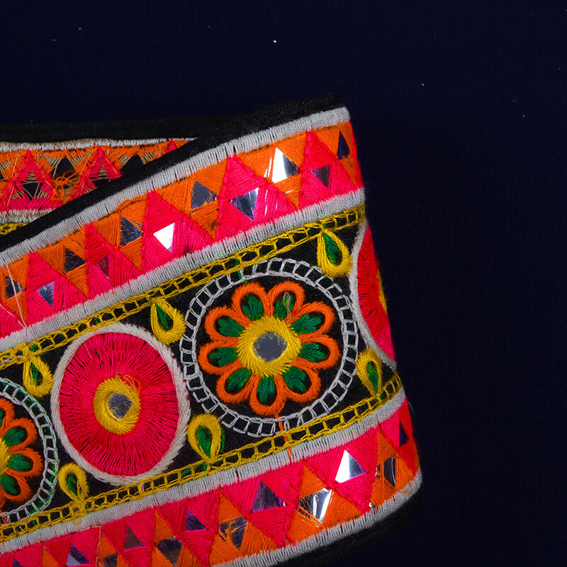 Multicolor Thread Mirror Work Embroidery Lace (9 Mtr) - Fabcurate
