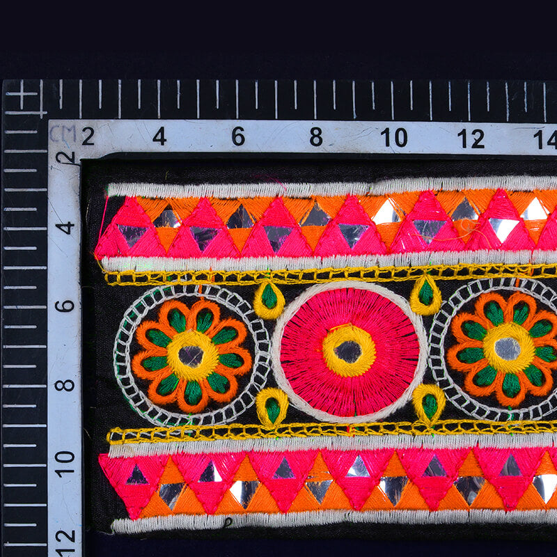 Multicolor Thread Mirror Work Embroidery Lace (9 Mtr) - Fabcurate