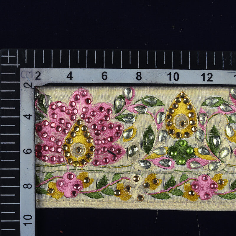 Multi-Color Thread Stone Embroidery Lace (9 Mtr) - Fabcurate