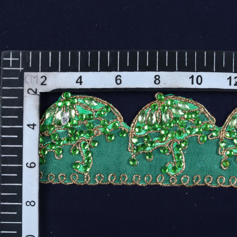 Sea Green Stone Cut Work Embroidery Lace (9 Mtr) - Fabcurate