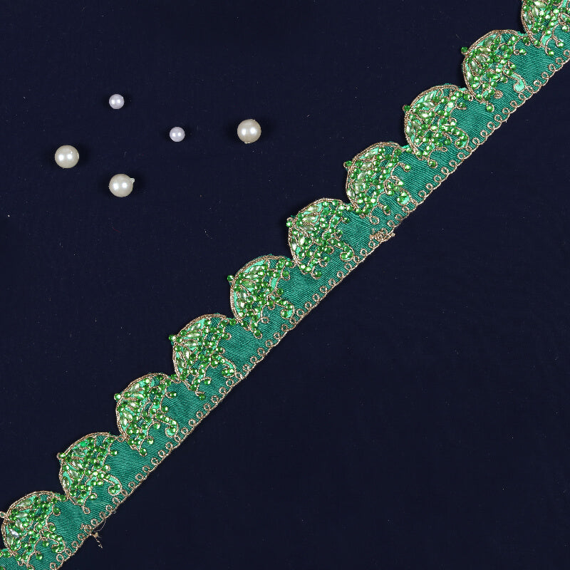 Sea Green Stone Cut Work Embroidery Lace (9 Mtr) - Fabcurate