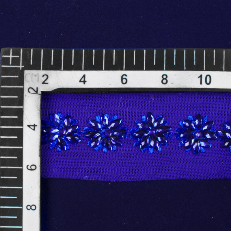 Royal Blue Stone Cut Work Embroidery Lace (9 Mtr) - Fabcurate