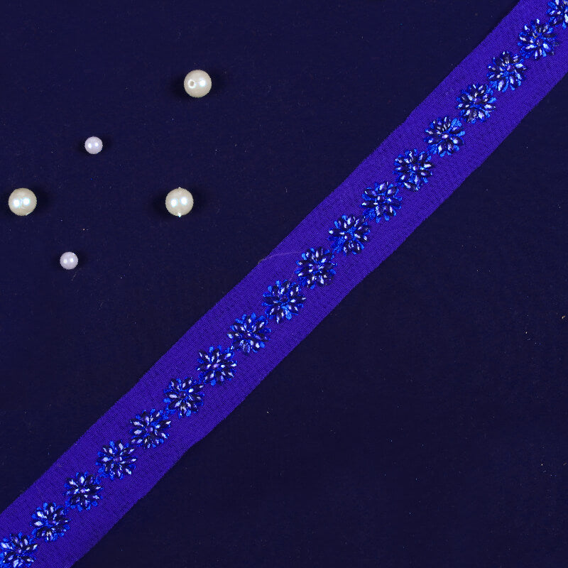 Royal Blue Stone Cut Work Embroidery Lace (9 Mtr) - Fabcurate