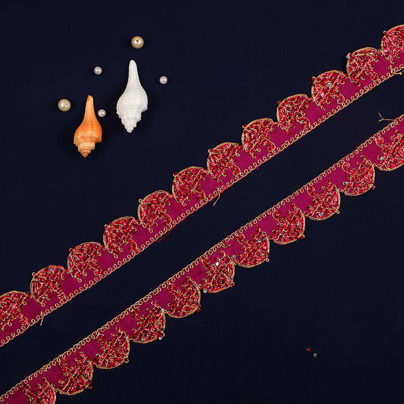 Magenta Pink Stone Cut Work Embroidery Lace (9 Mtr) - Fabcurate