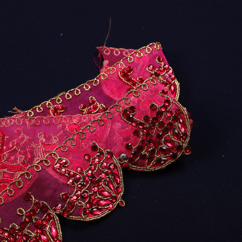 Magenta Pink Stone Cut Work Embroidery Lace (9 Mtr) - Fabcurate