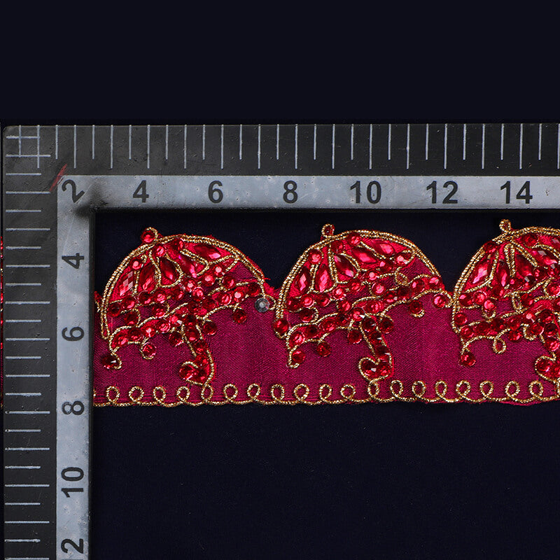 Magenta Pink Stone Cut Work Embroidery Lace (9 Mtr) - Fabcurate