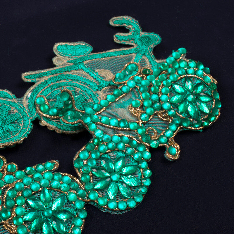 Turquoise Stone Cut Work Embroidery Lace (9 Mtr) - Fabcurate